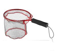 Fishing Net with Aluminum Alloy Frame and Tangle-Free Coated Mesh for Stream and River For lure Angling (Red)