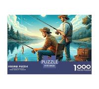 Fishing Night Scene 1000 Pc Puzzles for Adults Kids - Two Men Fishing at Night by Campfire Jigsaw Puzzle Educational Game Challenge Wall Decoration38x26cm/1000pcs