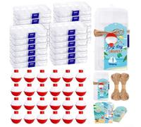 Fishing Party Favor Set 24 Packs with Candy Tackle Boxes, Red White Floaters, and Thank You Cards for Birthday and Anniversary Decorations