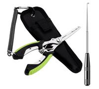 Fishing Pliers, 4-Piece Fishing Multi Tool Set with Fishing Scissors, Split Ring Pliers, and Fishing Forceps, Includes Nylon Bag and Black Hook Remover for Sea Fishing, Ice Fishing, and Fly Fishing