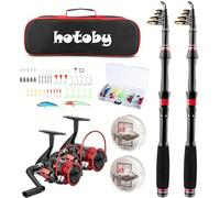 Fishing Pole Combo Set,Hotoby Fishing Rod Kit, 2PCS Carbon Fiber Telescopic Fishing Pole with 2PCS Spinning Reels with Tackle Box for Youth Adults Beginner Saltwater Freshwater
