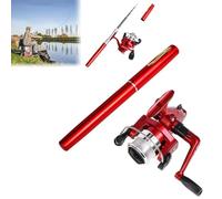 Fishing Pole Combo Set,Telescopic Fishing Rod Spinning Reel Combo Kit,Pocket Collapsible Fishing Rod Reel Combo Mini Pen Fishing Pole Kit,Sea Saltwater Freshwater Kit Fishing Rod Reel Combos (Red)