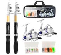 Fishing Pole Set Fishing Rod and Reel Combo,2PCS 2.1M/6.89FT Collapsible Fishing Rod Set with 2PCS Spinning Reels 2 Set of Lures Baits and a Carrier Bag,Prefect for Fishing Travel (2.1M/6.89FT)