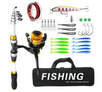 Fishing Poles And Reels | Combo Telescopic Gear Kit With Carrier Bag | Fishing Rod Combo for Ice Surf Dock Sea Lake River Pond Bank Boat Saltwater