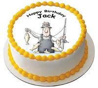 FISHING Premium Quality Edible Large 7.5 Inch Round Icing Cake Topper - Text can be Customizable - Make Celebrations Memorable with Our Charming Cake Toppers FISHERMAN FATHERS DAY BIRTHDAY D2