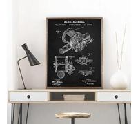 Fishing Reel Patent Poster Prints Fisherman Fishing Blueprint Canvas Painting Lake House Wall Art Picture Man Cave Decor A4 21X30Cm Unframed