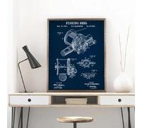 Fishing Reel Patent Poster Prints Fisherman Fishing Blueprint Canvas Painting Lake House Wall Art Picture Man Cave Decor A5 21X30Cm Unframed