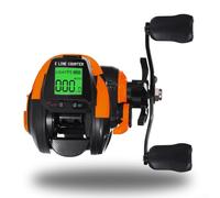 Fishing Reels, Baitcaster Reel 7.2:1 Bite Alarm Digital Fishing Baitcasting Reel Line Counter Depth Position, Fishing Reels Max Drag 22LB(Orange Right hand)