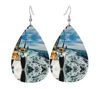Fishing Reels On A Boat Patterned teardrop-shaped leather earrings Light luxury texture - suitable for daily wear, party date earrings