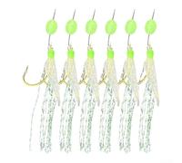 Fishing Rigs 6pcs with Elastic Fish Skin and Mackerel Feather Noctilucine Design, Wire Core and Hooks for Freshwater Bass and Cod For Sabiki Use (16#)