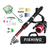 Fishing Rod, 1.8m Fishing Rod Combo Casting/Sea Pole with Soft Bait & Net Fishing Gear(Red)