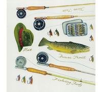 Fishing Rod and Brown Trout Birthday Card, Blank Inside, Vintage Style Illustration blank inside