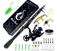 Fishing Rod and Reel Combos, Unique Design With X-Warping Painting, Carbon Fiber Telescopic Fishing Rod with Reel Combo Kit with Tackle Box, Best gift for Fishing Beginner and Angler (180-Blue)