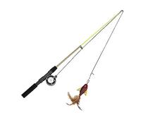Fishing Rod, Cat Toy, Pulley, Telescopic Fishing Rod, Cat Toy, Manual Reel Design, Lifelike Fish Design, Kicking and Biting (Red+Fishing Rod) Toy Cat (A, One Size)