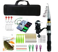 Fishing Rod Combo - Black Color Portable Fishing Combo With Case | Rotation Kit For Adults Saltwater Travel Freshwater Saltwater Travel Portable Marine Creatures Reusable Accessories Po