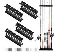 Fishing Rod Holders Wall-Mounted 4 Pairs, Simple Deluxe Fishing Pole Holder & Rack Store up to 24 Rods or Combos for Garage & Boat (Vertical, Black)