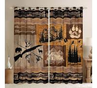Fishing Rod Hunting Window Curtains 52 x 90 Inch 2 Panel Sets - Rustic Farmhouse Decor Lake Cabin Blackout Curtains Fish Duck Deer Bear Window Treatments Drapes Vintage Lodge Country for Bedroom
