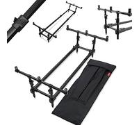 Fishing Rod Pod - Adjustable 3-Rod Aluminium Stand, Matt Black, Lightweight with Carry Bag - Carp Fishing Bankstick & Buzzer Bar Setup
