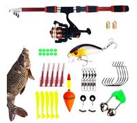 Fishing Rod Reel Combo Set 70 Inch Rod | Fishing Pole Reel Combo Sea Ready Kit Collapsed Carry Case Included Bait Accessories Dense Carbon Construction Outdoor Gift Fathers Day Camping