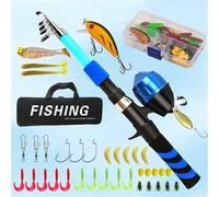 Fishing Rod, Road Fishing Rod & Reel Combo Portable Telescopic Lightweight Fishing Gear(Blue)
