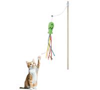 Fishing Rod Wooden Rod,Interactive Rod with Bells,Mint Colorful Fish Cats Toy for Indoor Cats Kittens Play, Exercise & Bonding (Green)