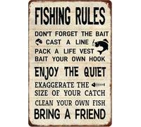 Fishing Rules Tin Sign Don't Forget The Bait Enjoy The Quiet Bring a Friend Vintage Chic Nostalgic Metal Signs Poster Wall Art Decor For Club Store Farmhouse Man Cave 8x12 Inches