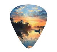 Fishing Scenic Print Guitar Picks 12-Pack - Assorted Thickness Picks (0.46mm, 0.71mm, 0.96mm) with Storage Box & Assorted Unique Design for Acoustic, Electric, Bass, and Ukulele Players