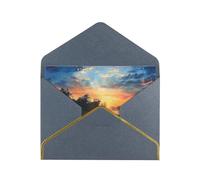 Fishing Scenic Printed Pearl Paper Greeting Card, Black - Folded Blank Cards with Gold Trim for Weddings, Birthdays, Christmas