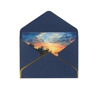 Fishing Scenic Printed Pearl Paper Greeting Card, Blue - Folded Blank Cards with Gold Trim for Weddings, Birthdays, Christmas