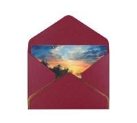 Fishing Scenic Printed Pearl Paper Greeting Card, Dark Red - Folded Blank Cards with Gold Trim for Weddings, Birthdays, Christmas