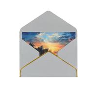 Fishing Scenic Printed Pearl Paper Greeting Card, Light Grey - Folded Blank Cards with Gold Trim for Weddings, Birthdays, Christmas