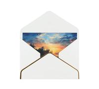 Fishing Scenic Printed Pearl Paper Greeting Card, White - Folded Blank Cards with Gold Trim for Weddings, Birthdays, Christmas