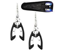 Fishing Scissors Pliers Multifunctional Fish Control Tool Fishing Tongs for Hook Remover Line Cutting and Split Rings, including Sheath Bag, Outdoor Sea Fishing Accessories [2 Pieces Black]