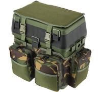 Fishing Seat Box with Camo Rucksack Overwrap Multi Compartment Padded Seat Side Tray Portable Shoulder Strap Multiple Pockets Carp Coarse Sea Tackle Storage