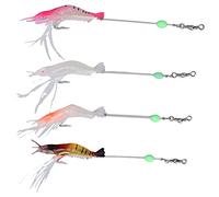 Fishing Shrimp Lures Artificial Soft PVC Bait Luminous Swimbait with Hooks for Freshwater Saltwater Fishing Bass Trevally Perch Trout Salmon 4pcs 6.5g