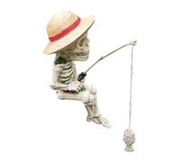 Fishing Skeleton Statue - Halloween Skeleton Fishing Statue | Halloween Home Decoration Skeleton Gnome Figurine Shelf Sitter, Outdoor Pond Decor for Pond Poolside Fountain