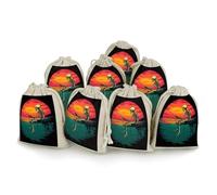 Fishing Skull Printed Cotton And Hemp Bunches Pocket Drawstring Pouch 8 Pieces Reusable Gift Bags
