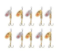 Fishing Spinner Lures - Rotating Metal Baits Pack, Durable Gold Coated Hooks System, 10 Units Precision Strike Tool | Bass Trout River Fishing, Stream Lake Reservoir Offshore Angling Application