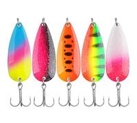 Fishing Spoons Fishing Lures Kit, 5pcs Metal Jigging Casting Lure Trolling Spoon with Treble Hooks for Trout Salmon Bass Walleye Trout Saltwater Freshwater Tackle Box (15g-5pcs)
