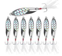 Fishing Spoons Lures, 8pcs Metal Spoon Fishing Lures with Feathered Treble Hooks 7g-40g Jigging Spoons Bait for Bass Trout Pike Walleye Saltwater Freshwater
