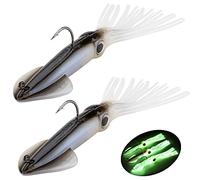 Fishing Squid Lures Kit Pre-rigged Squid Lure Glow In the Dark Squid Jig Octopus Artificial Bait Saltwater Sea Fishing Lures Sinking Lure 35g 2Pcs (D -2Pcs)