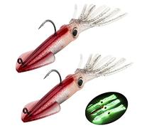 Fishing Squid Lures Kit Pre-rigged Squid Lure Glow In the Dark Squid Jig Octopus Artificial Bait Saltwater Sea Fishing Lures Sinking Lure 35g 2Pcs (E -2Pcs)