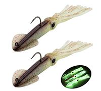 Fishing Squid Lures Kit Pre-rigged Squid Lure Glow In the Dark Squid Jig Octopus Artificial Bait Saltwater Sea Fishing Lures Sinking Lure 35g 2Pcs (F -2Pcs)