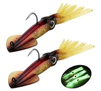 Fishing Squid Lures Kit Pre-rigged Squid Lure Glow In the Dark Squid Jig Octopus Artificial Bait Saltwater Sea Fishing Lures Sinking Lure 35g 2Pcs (C -2Pcs)