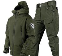 Fishing Suit Winter Waterproof Soft Shell Fleece Thick Mountaineering Camping Clothes Tactics Training Set - Black