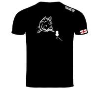 Fishing t Shirt carp Fishing Feeding with Name and England Flag in Black (2XL)