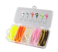 Fishing Tackle Accessories 36 Pcs T Tail Soft Lures with Jig Heads Weedless Artificial Baits for Bass Perch Freshwater Saltwater