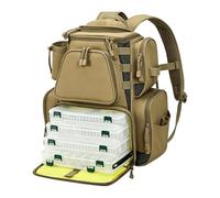 Fishing Tackle Backpack - Waterproof Fishing Bag | Rod Holder, Khaki | 3-way carrying design, moisture free interior, for fishing tackle on the lake, river and shore