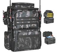Fishing Tackle Backpack with Cooler Bag, Waterproof Fishing Bag with 2 Rod Holders, 53L-Large Fishing Backpacks with Bottle Holder & Coolers, Fishing Equipment for Beginner Fishing, Camping, Hiking