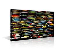 Fishing Tackle Office Decor Various Types of Bait Canvas Wall Art 1 Panel Fishing Supplies Wall Art for Living Room Print on Canvas Giclee Wooden Framed Gallery-Wrapped Ready to Hang (12" Wx18 H)